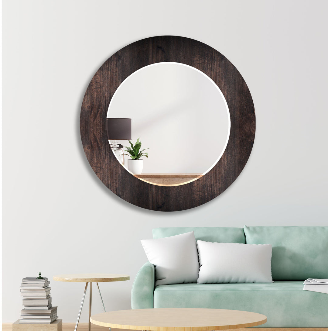 Dark Brown Wood Design Wall Mirror Living Room Wall Mirror
