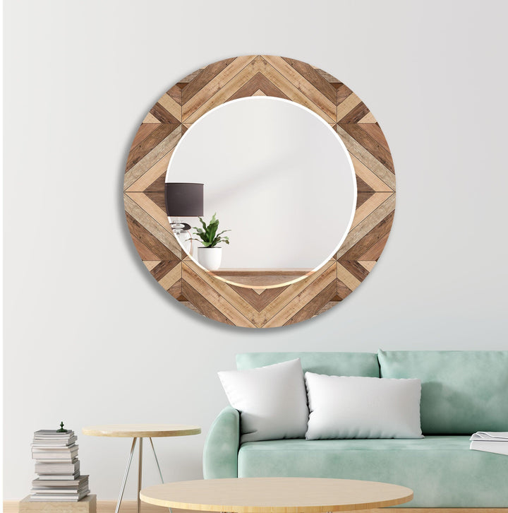 Wood Pattern Light Brown Wall Mirror Decorative Wall Mirror
