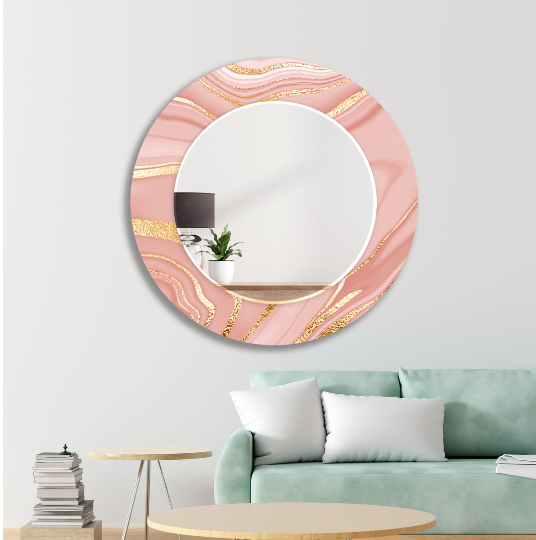 Gold & Pink Wall Mirror Round Wall Mirror
