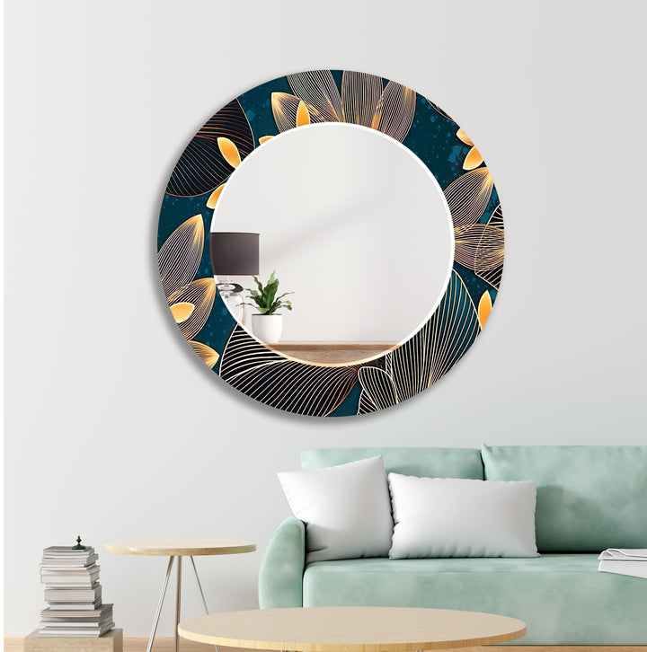 Dark Blue Golden Flowers Wall Mirror wall mirror
