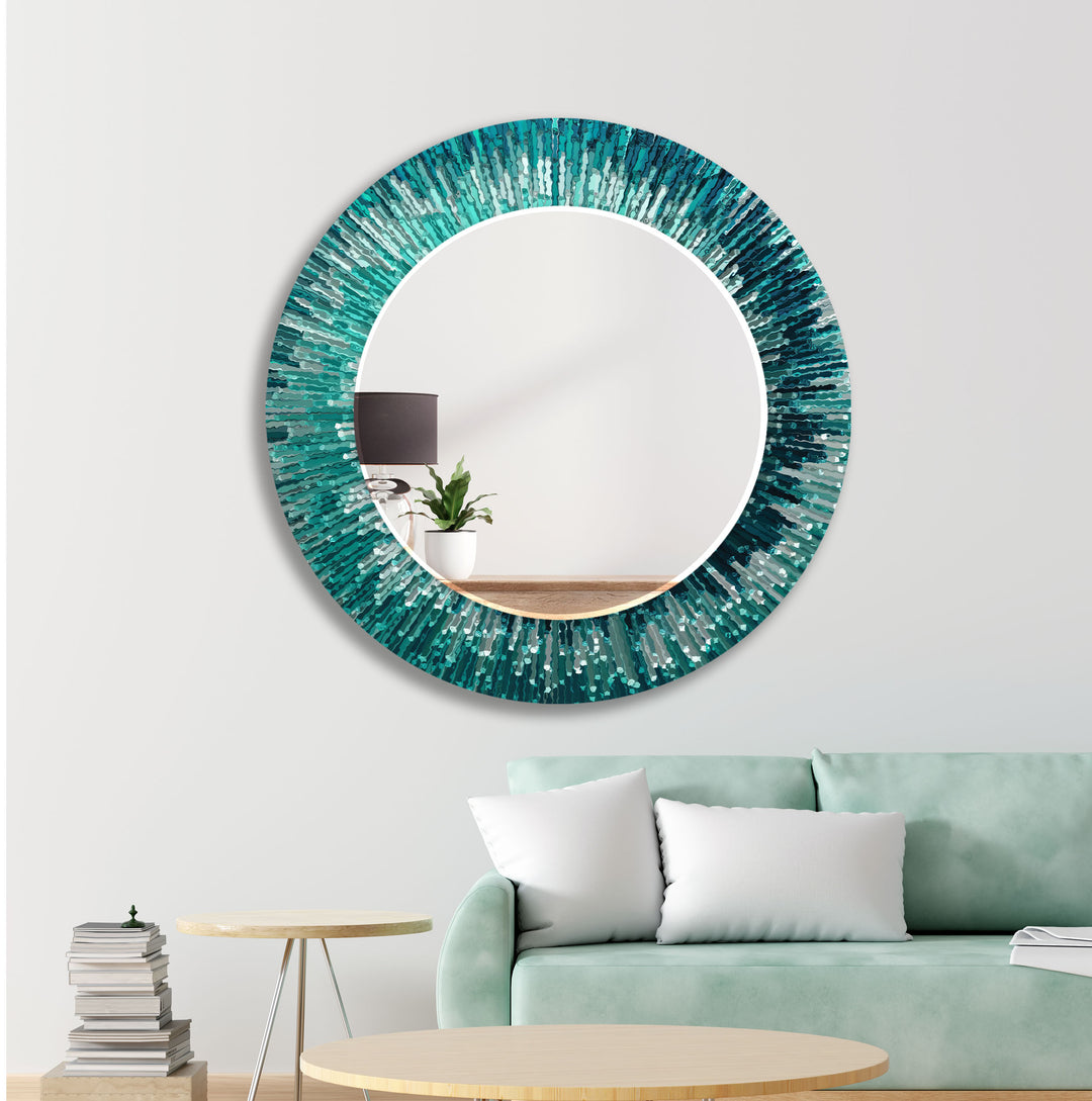 Light Blue Round Wall Mirror Green Mirror	
