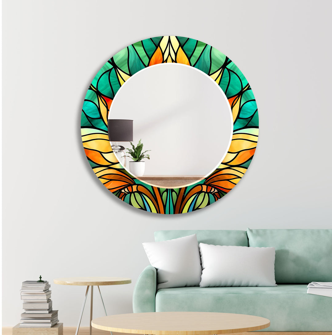 Green Orange Flowers Wall Mirrors Green Mirror	
