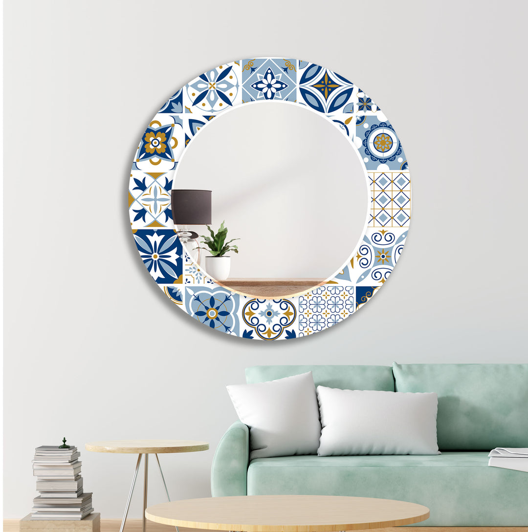 Blue and White Wall Mirrors white framed mirror
