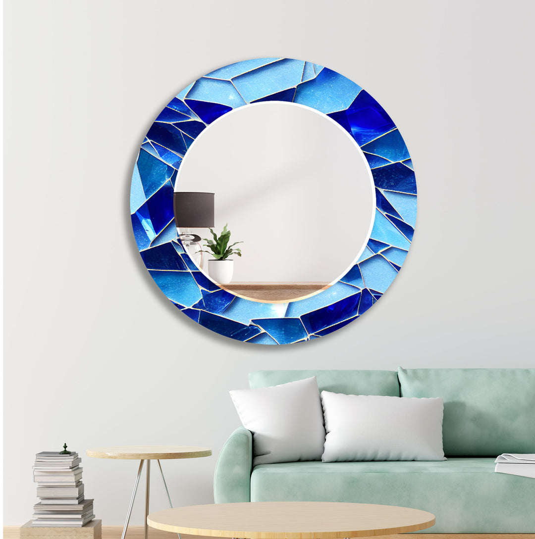 Stained Cracked Blue Wall Mirror Framed Mirror
