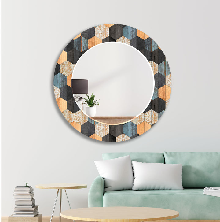 Wooden Black Orange Wall Mirror