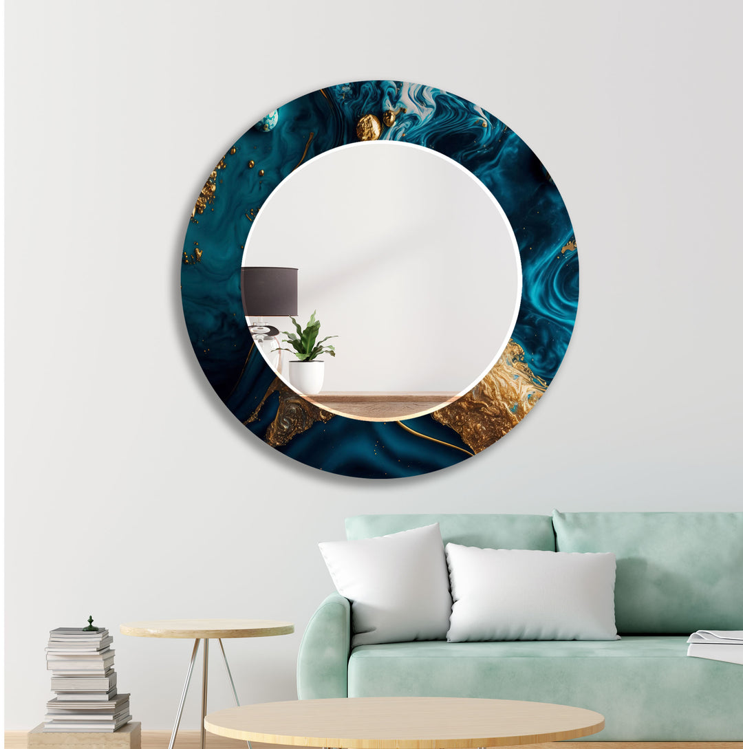 Modern Blue and Golden Wall Mirror white framed mirror
