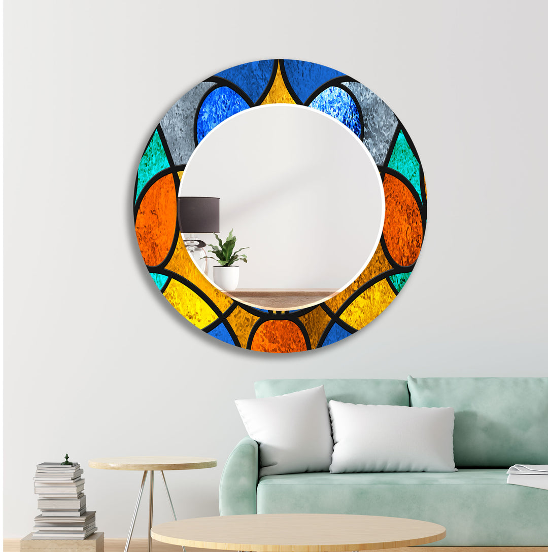 Stained Yellow & Blue Wall Mirror big mirror for living room
