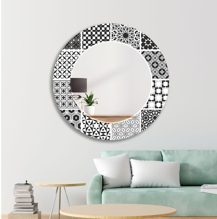 Black and White Mosaic Wall Mirror gold frame mirror
