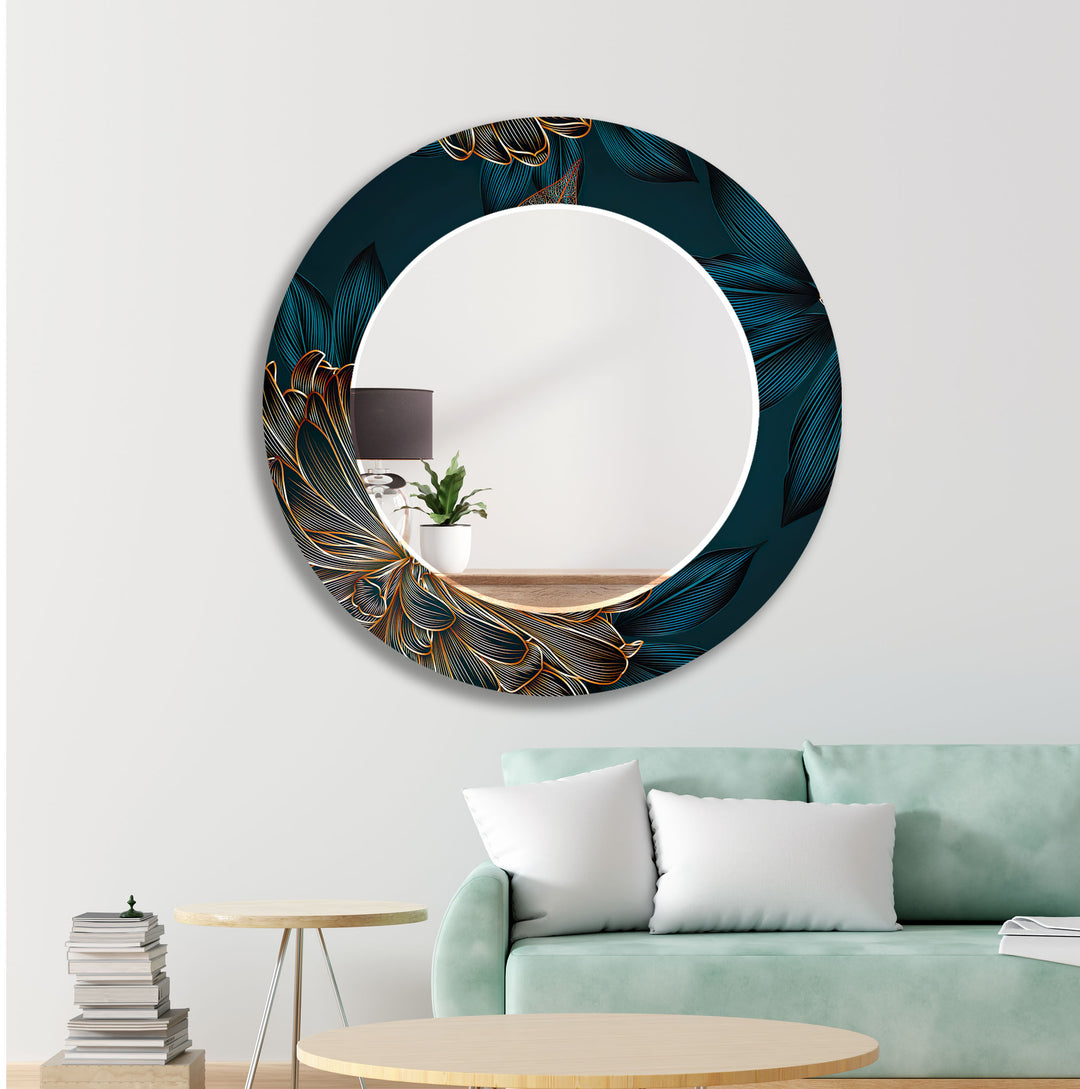 Gold Leaves Green Abstract Wall Mirror long mirror
