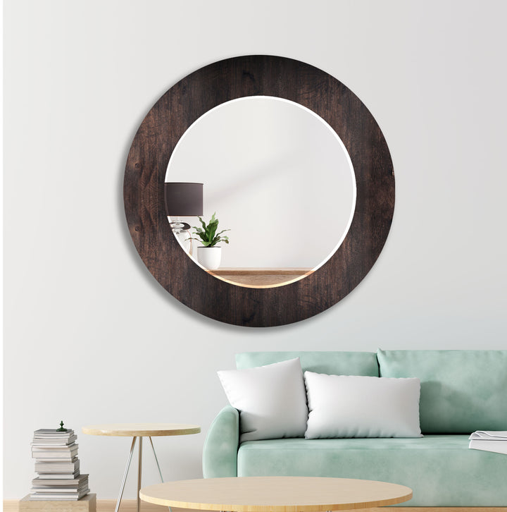 Dark Brown Wooden Pattern Design Wall Mirror Square Mirror
