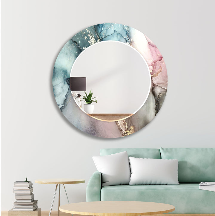 Blue and Pink Round Wall Mirror wall mirror
