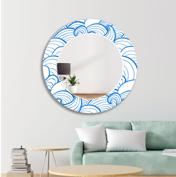 White and Blue Circles Wall Mirror mirror black
