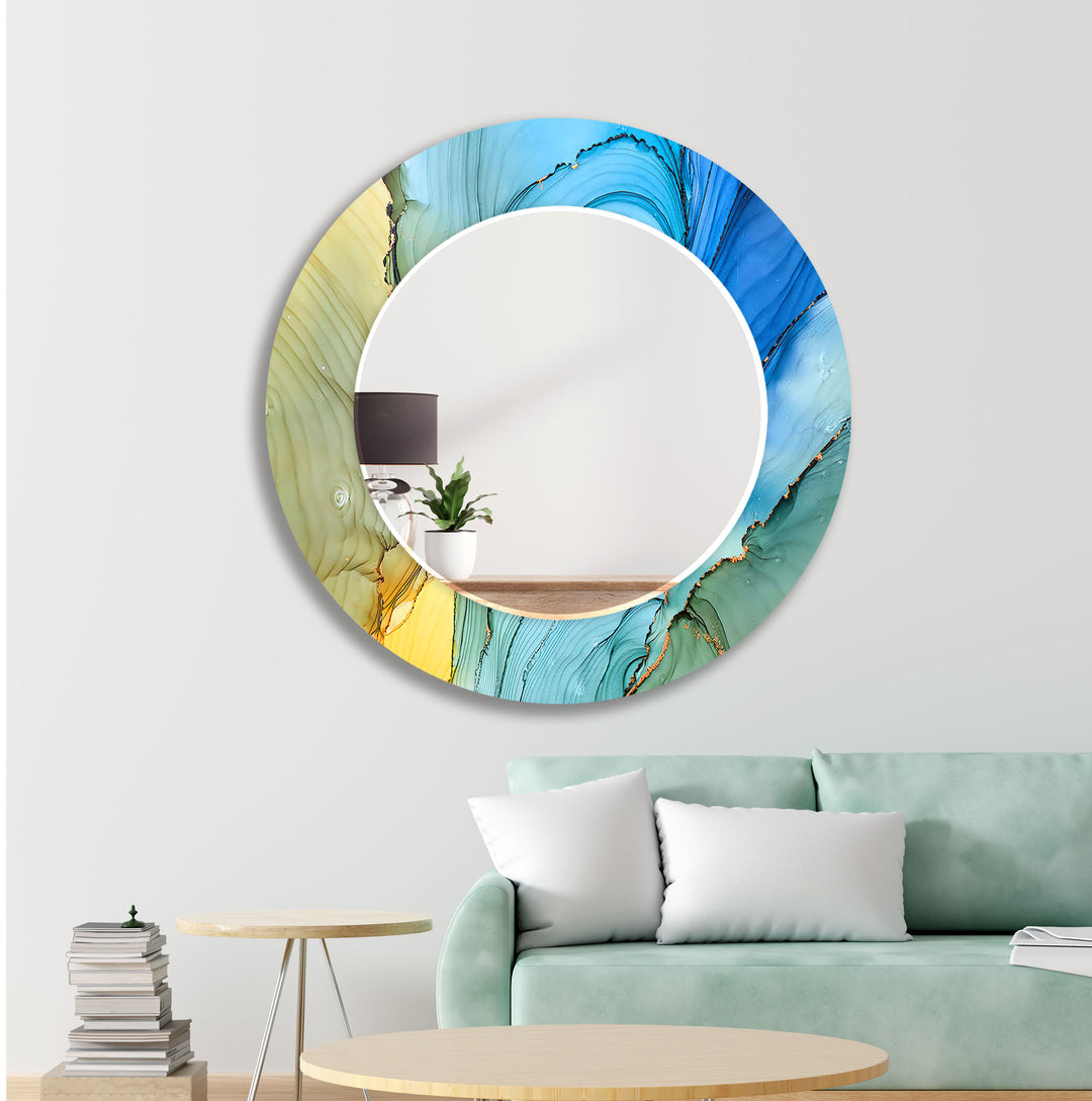 Blue & Yellow Abstract Wall Mirror Mosaic Wall Mirror
