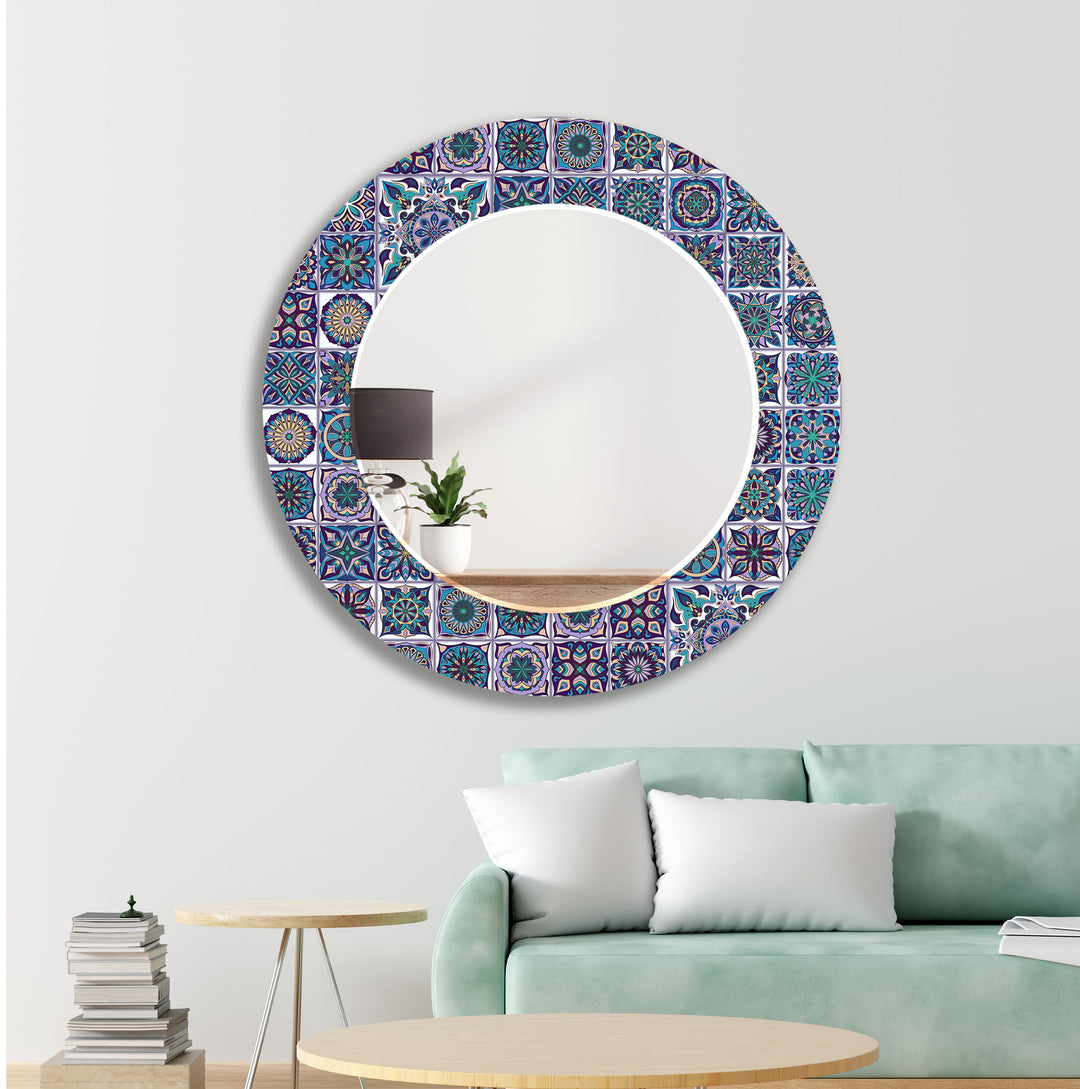 Green and Blue Mandala Wall Mirror gold frame mirror
