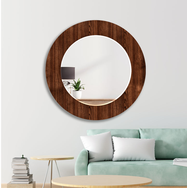 Dark Brown Wooden Pattern Wall Mirror Bathroom Wall Mirror
