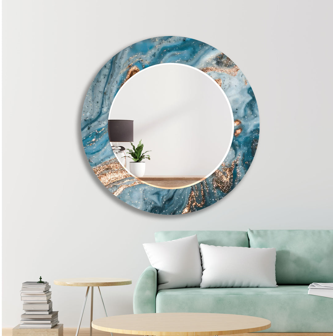 Sea Blue with Bronz Details Wall Mirror Small Wall Mirror
