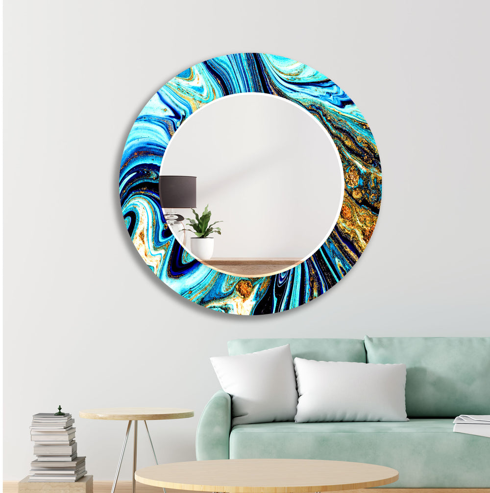 Vivid Blue Epoxy Wall Mirror Stained Glass Mirror
