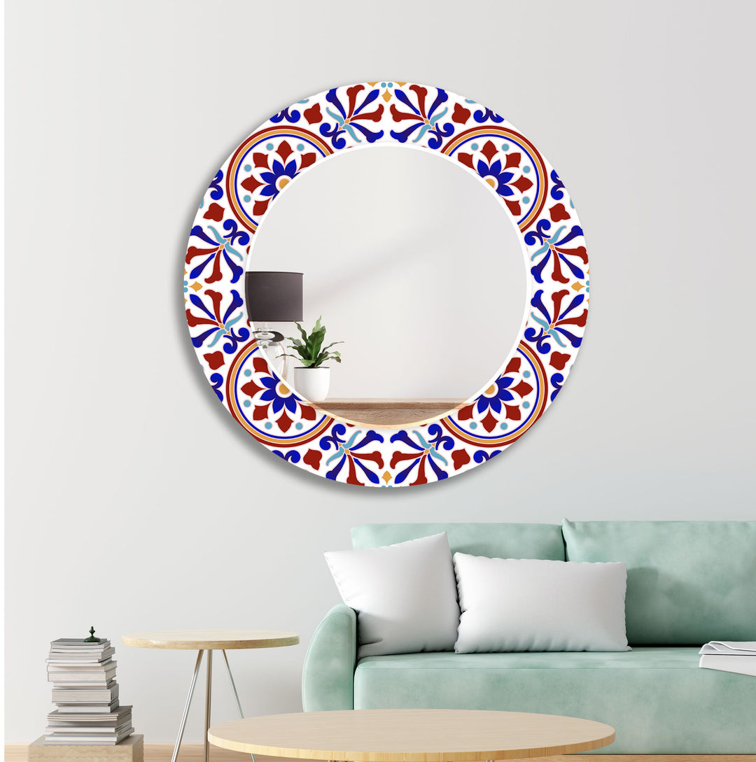 Mandala Navy Blue Round Wall Mirror Bedroom Wall Mirror
