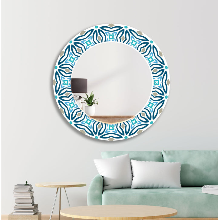 Blue Mosaic Lines Wall Mirrors Stained Glass Wall Mirror
