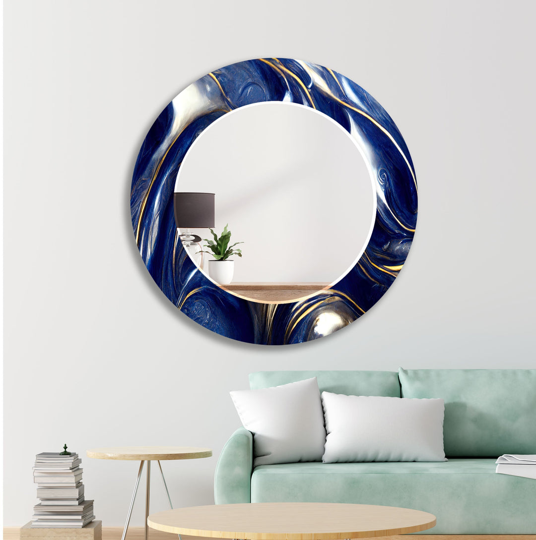 Dark Blue & Golden Wall Mirror Abstract Wall Mirror
