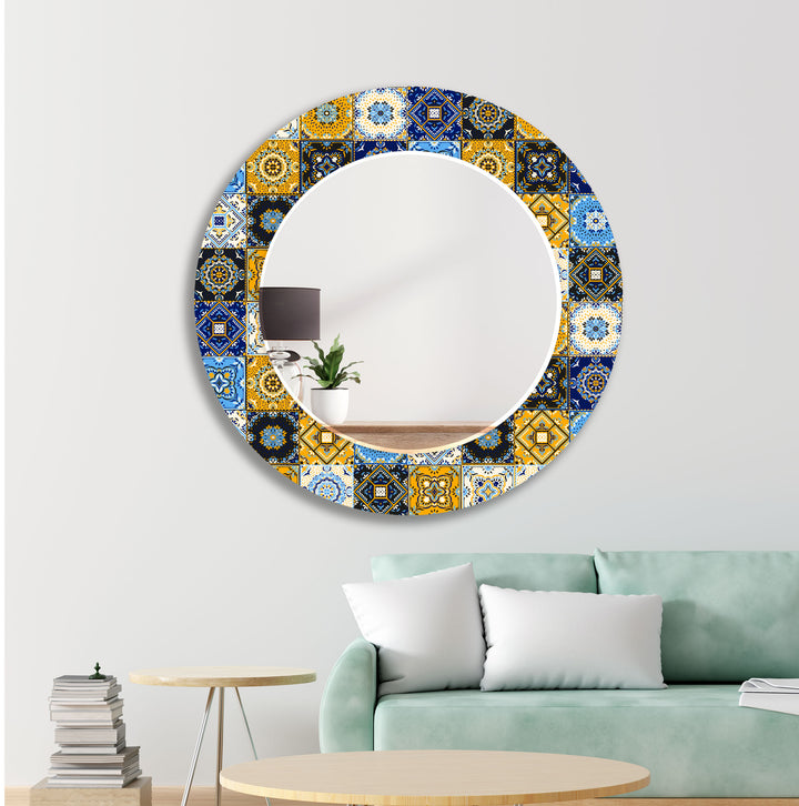 Navy Blue & Blue Mosaic Wall Mirrors lighted mirror
