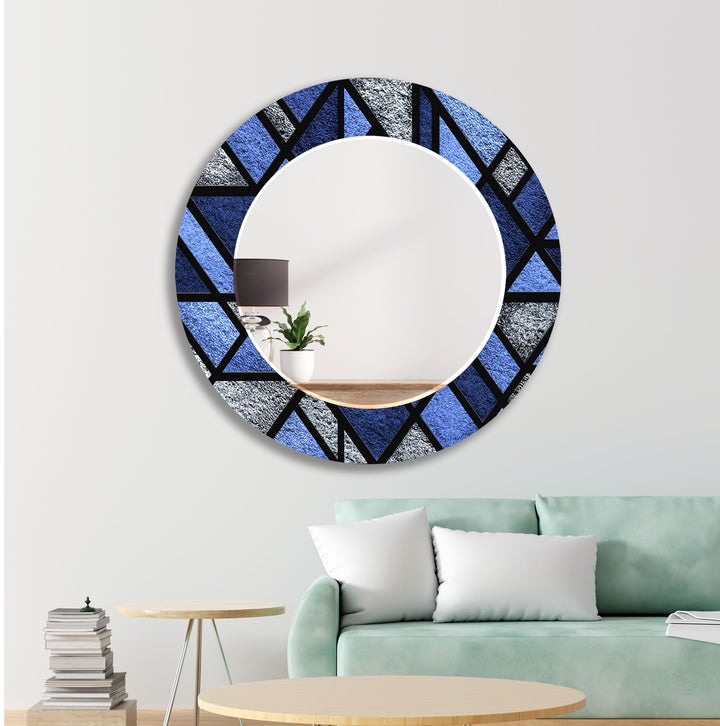 Blue Geometric Stained Wall Mirror Rectangle Mirror
