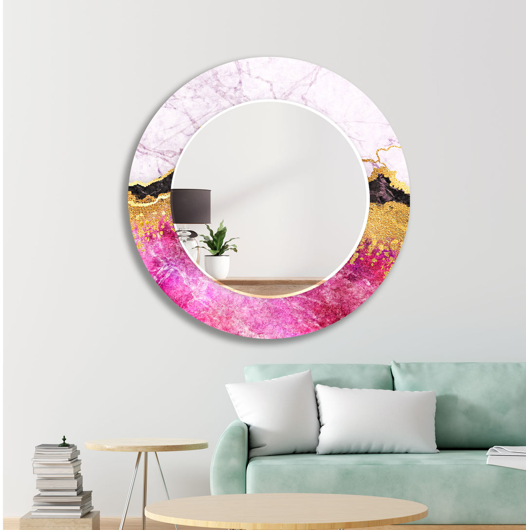 Pink & Golden White Wall Mirror living room mirror
