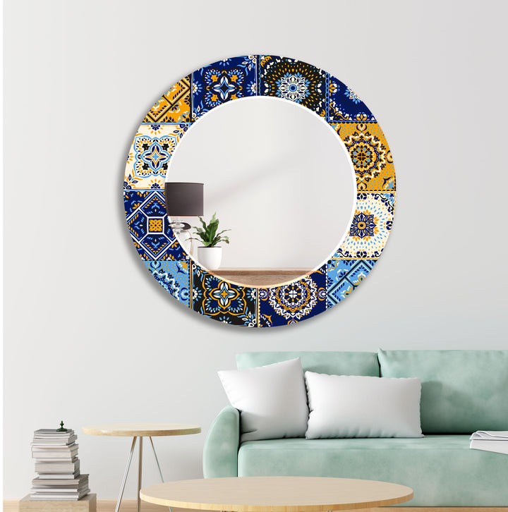 Mosaic Blue & Yellow Wall Mirror Gold Wall Mirror
