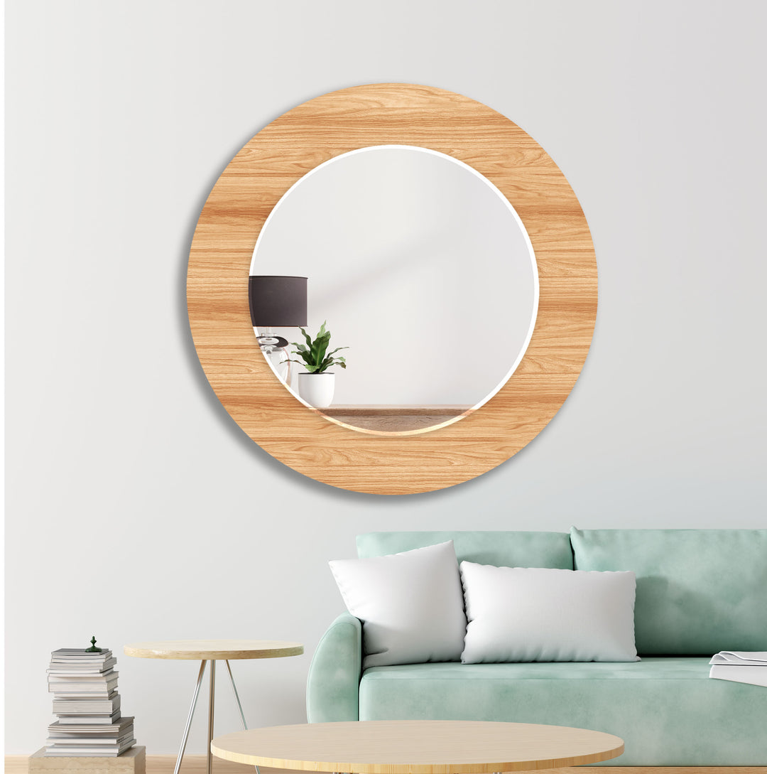 Light Brown Wood Pattern Wall Mirror Entryway Mirror