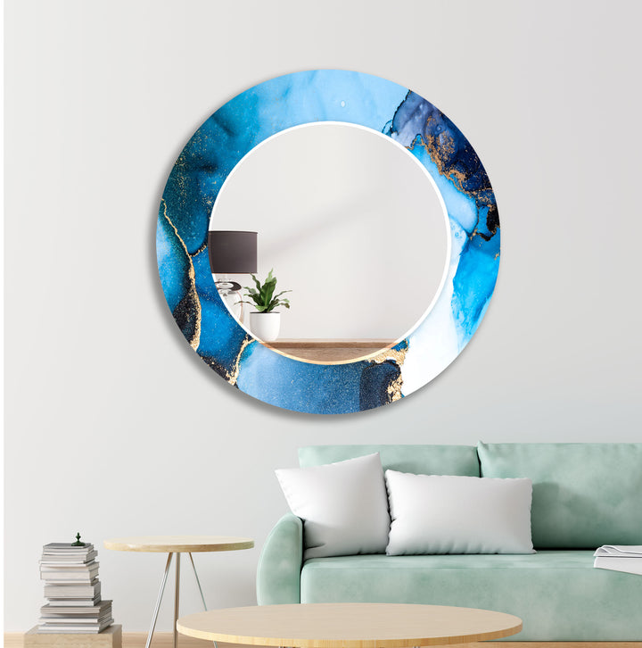 Marble Blue with Golds Wall Mirror Stained Glass Wall Mirror
