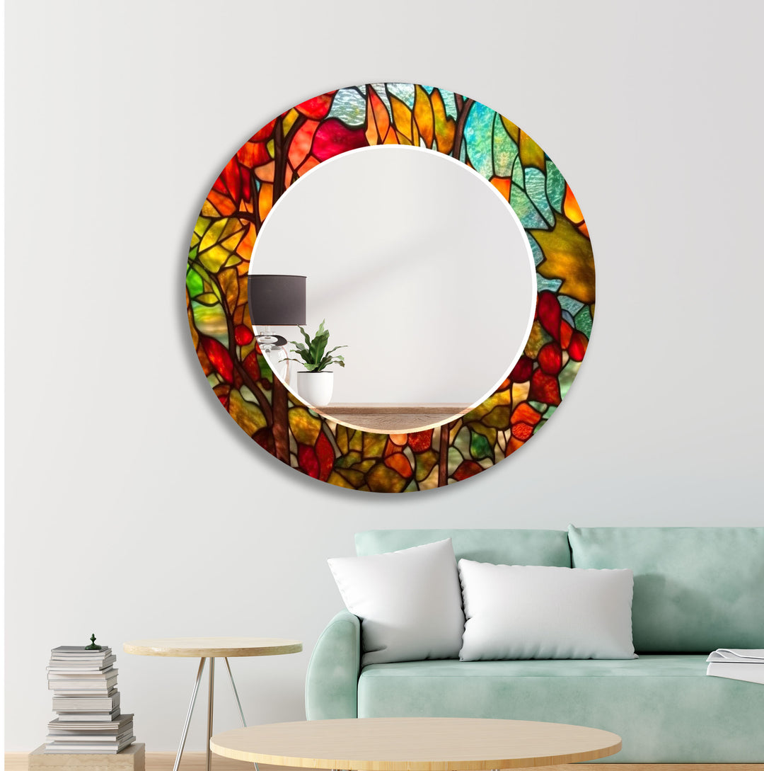 Stained Brown Orange Round Wall Mirror Gold Mirror
