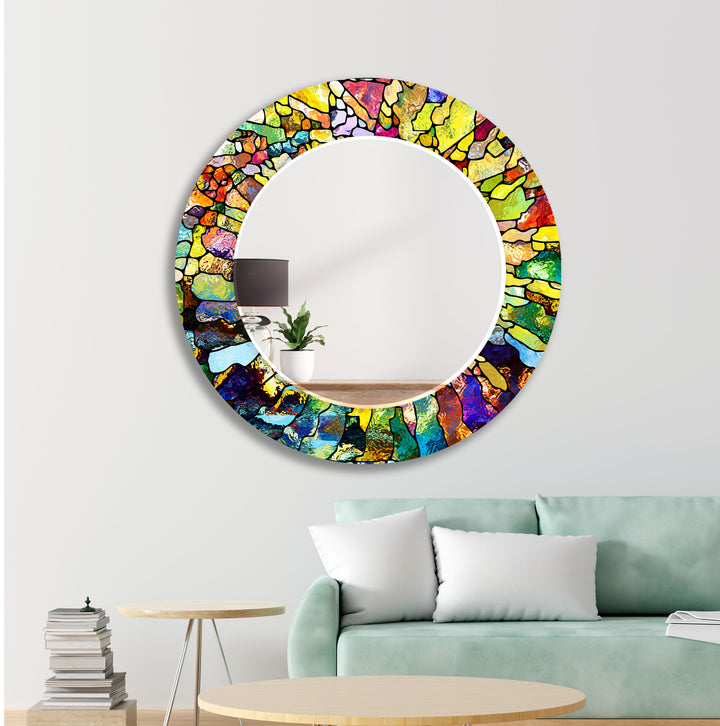 Stained Colorful Stones Wall Mirrors Wood Mirror
