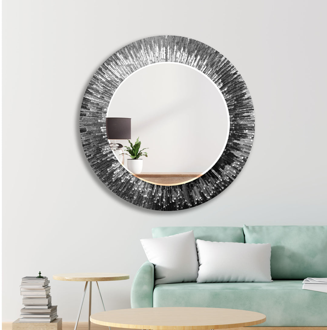 Gray Abstract Round Wall Mirror Bedroom Wall Mirror
