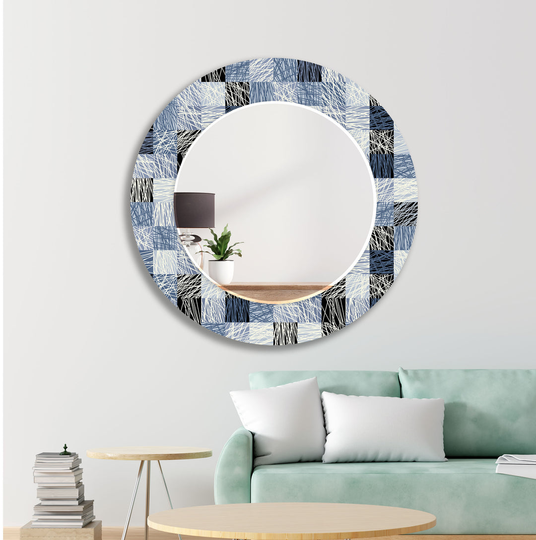 Blue & Gray Plaid Design Wall Mirror Bathroom Mirror
