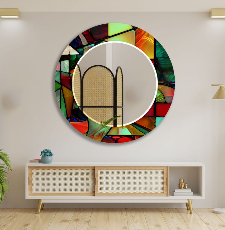 Stained Neon Oil Art Wall Mirror Gold Wall Mirror
