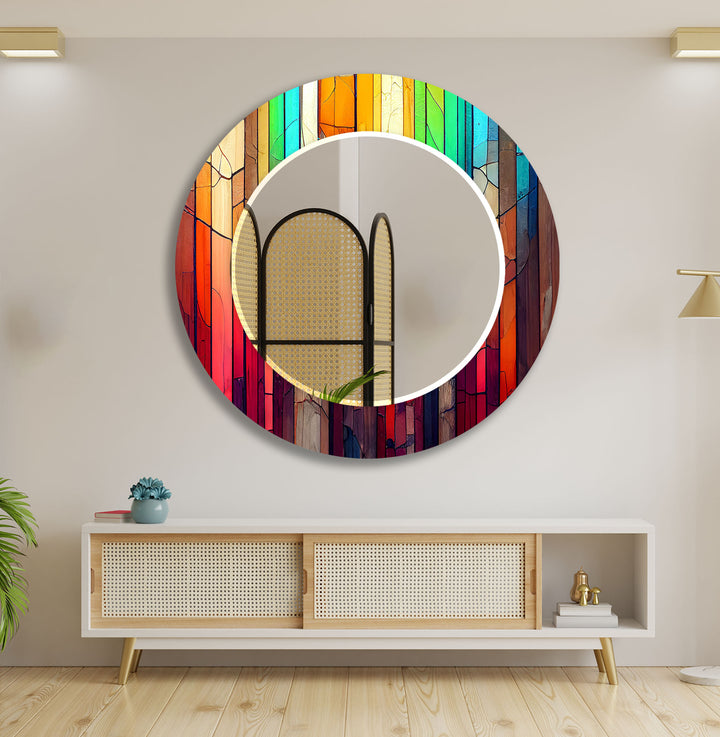 Stained Colored Woods Wall Mirror Long Mirror
