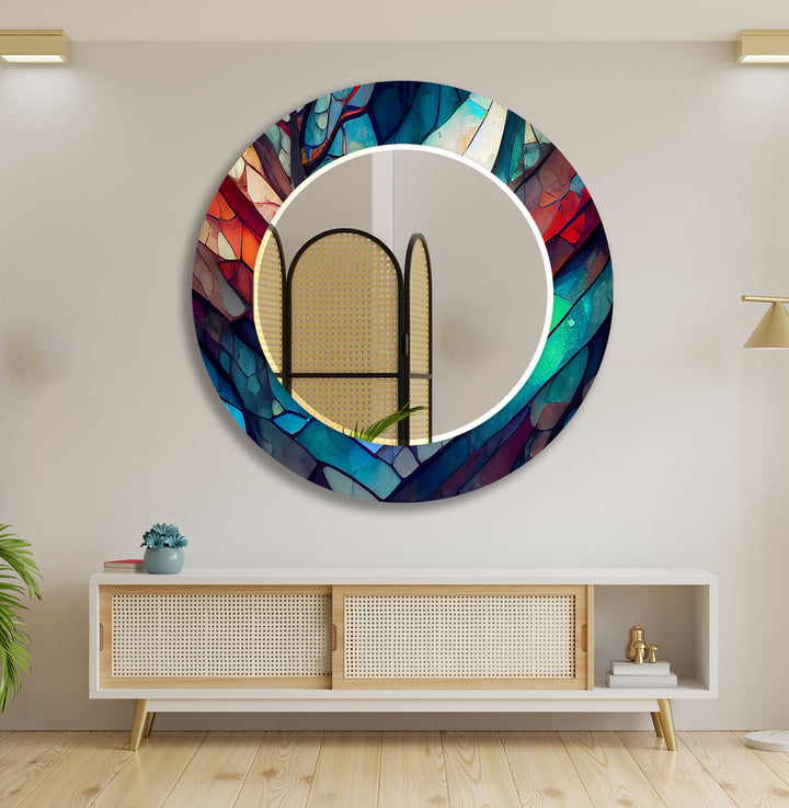 Stained Dark Blue Lines Wall Mirror Large Wall Mirror
