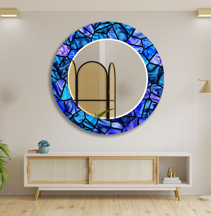 Stained Vivid Blue Wall Mirror Modern Mirror
