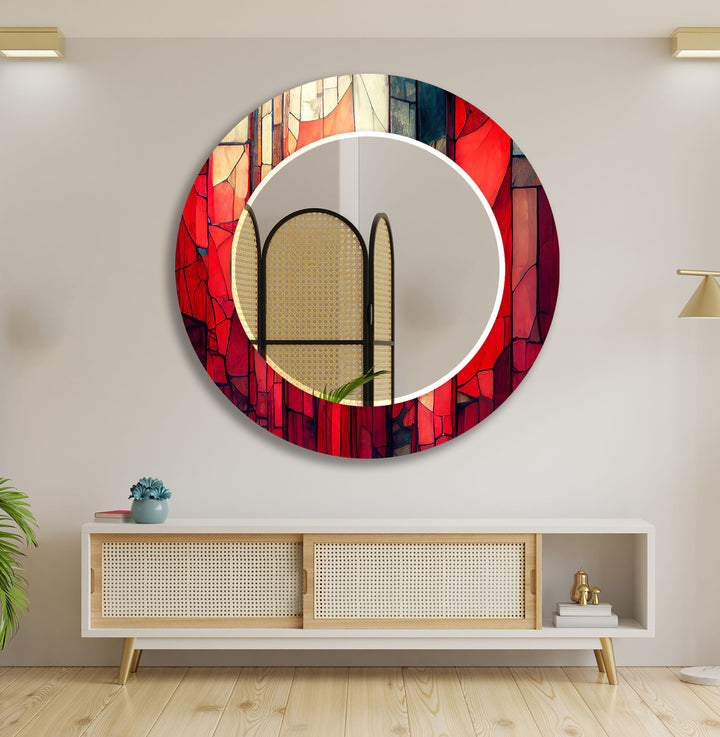 Stained Red & Beige Wall Mirror decorative mirrors   
