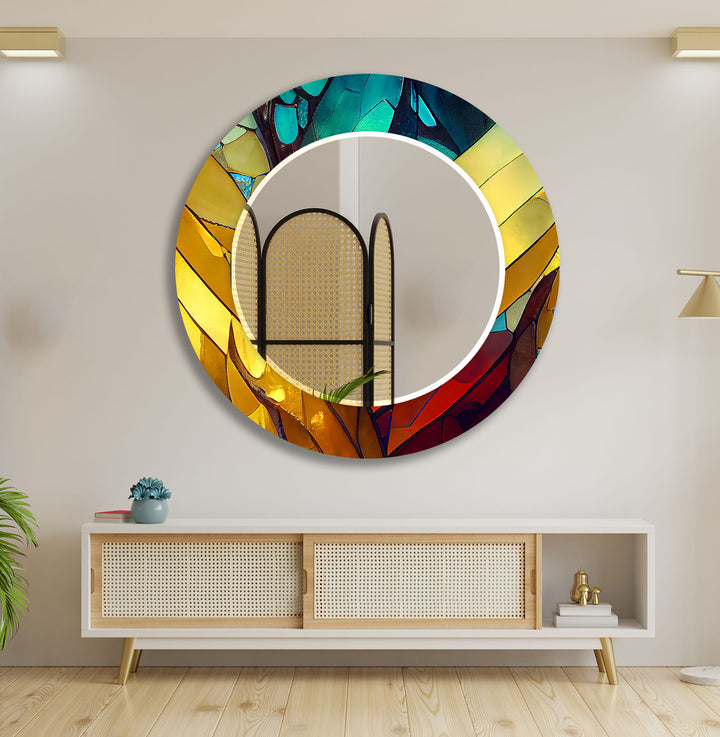 Brown and Blue Wall Mirror Round Mirror
