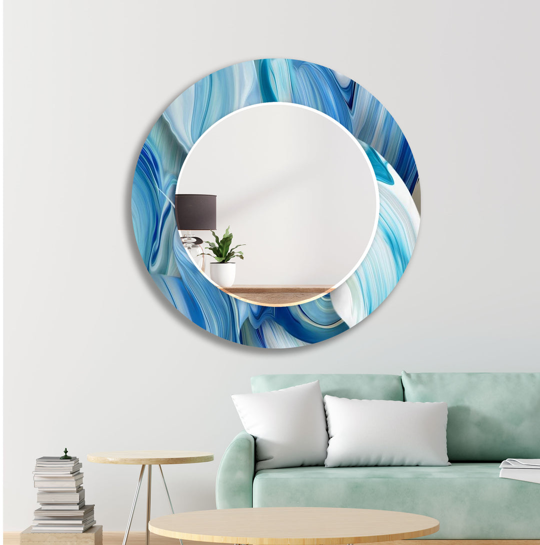 Abstract Wavy Blue Wall Mirrors Mosaic Mirror 
