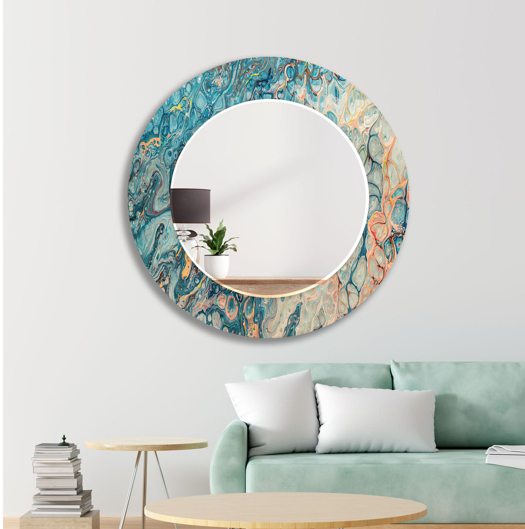 Blue Marbling Pattern Wall Mirror Modern Mirror
