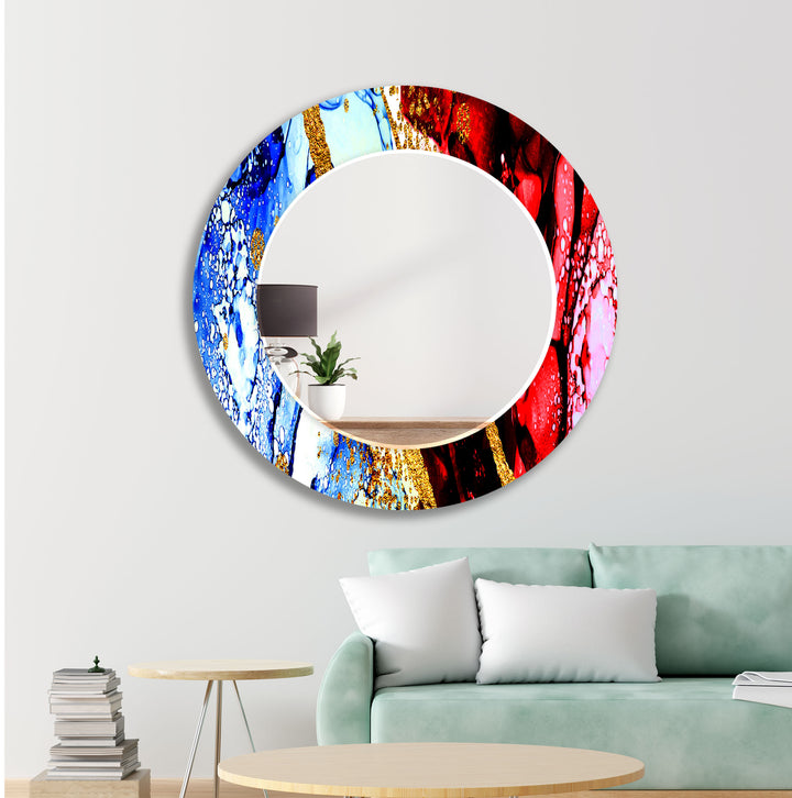 Blue & Red with Gold Wall Mirror big mirror for living room
