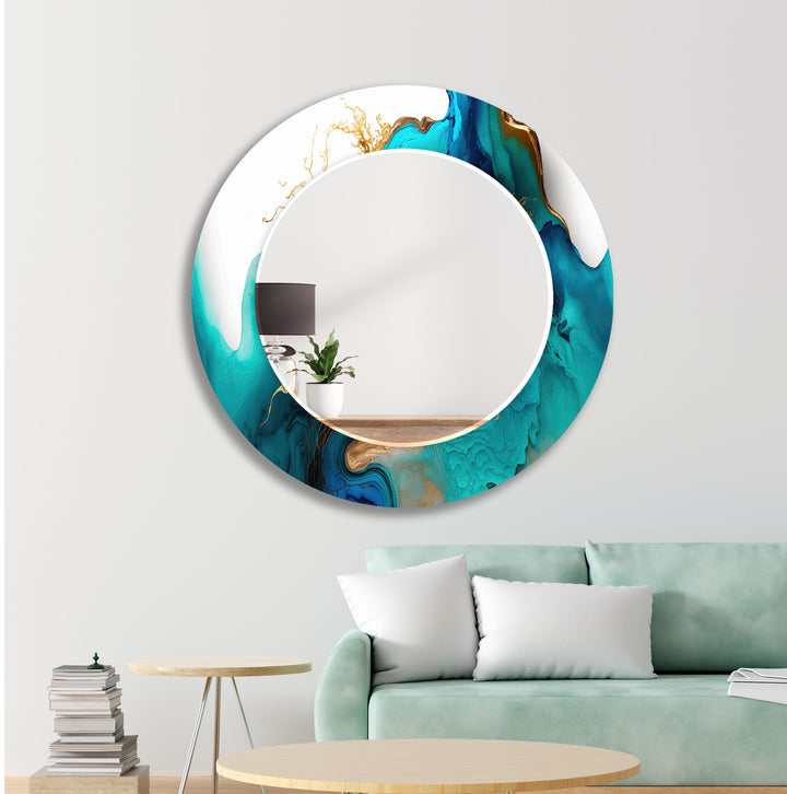 Marble Blue & White Wall Mirrors Stained Glass Mirror
