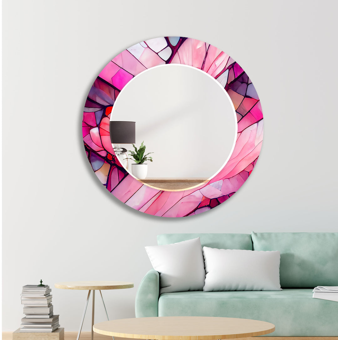 Pink Stained Wall Mirror Mosaic Mirror
