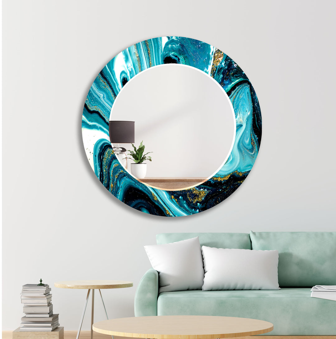 Blue & White Epoxy Wall Mirror Green Mirror	
