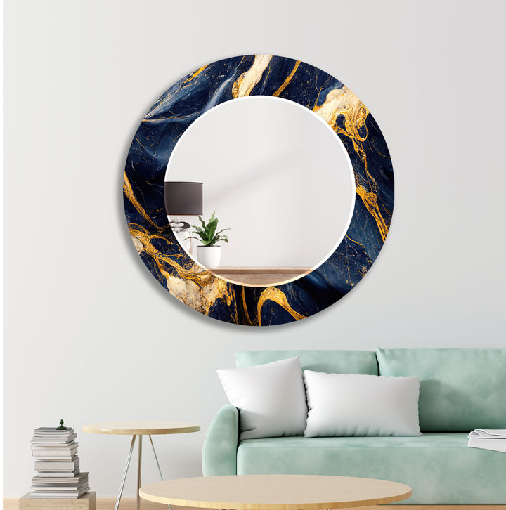 Navy Blue Golden Design Wall Mirrors Abstract Mirror
