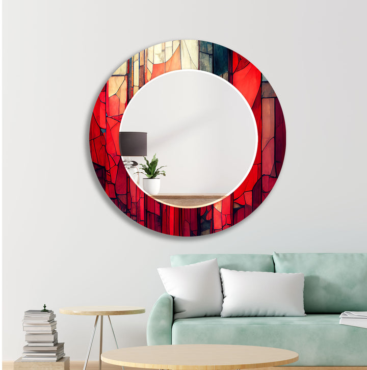 Stained Red & Beige Wall Mirror large mirror
