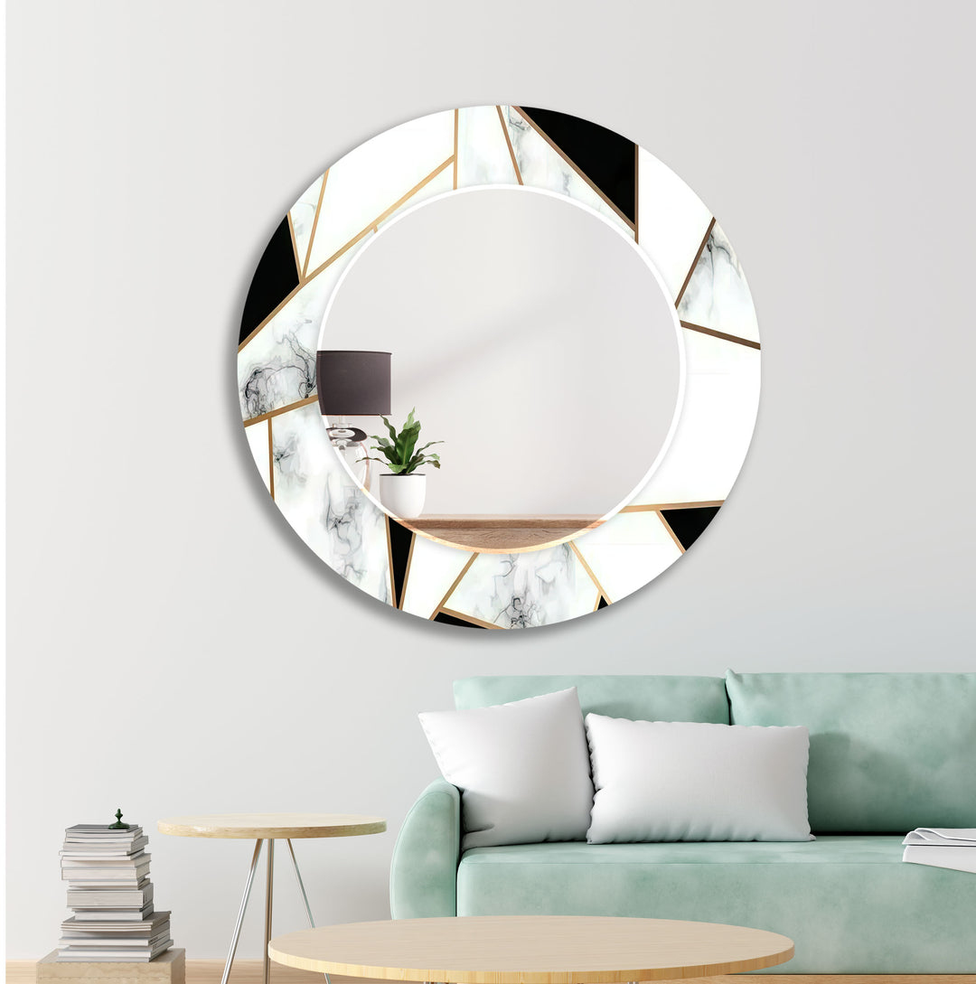 Black & White Gold Details Wall Mirror Round Wall Mirror
