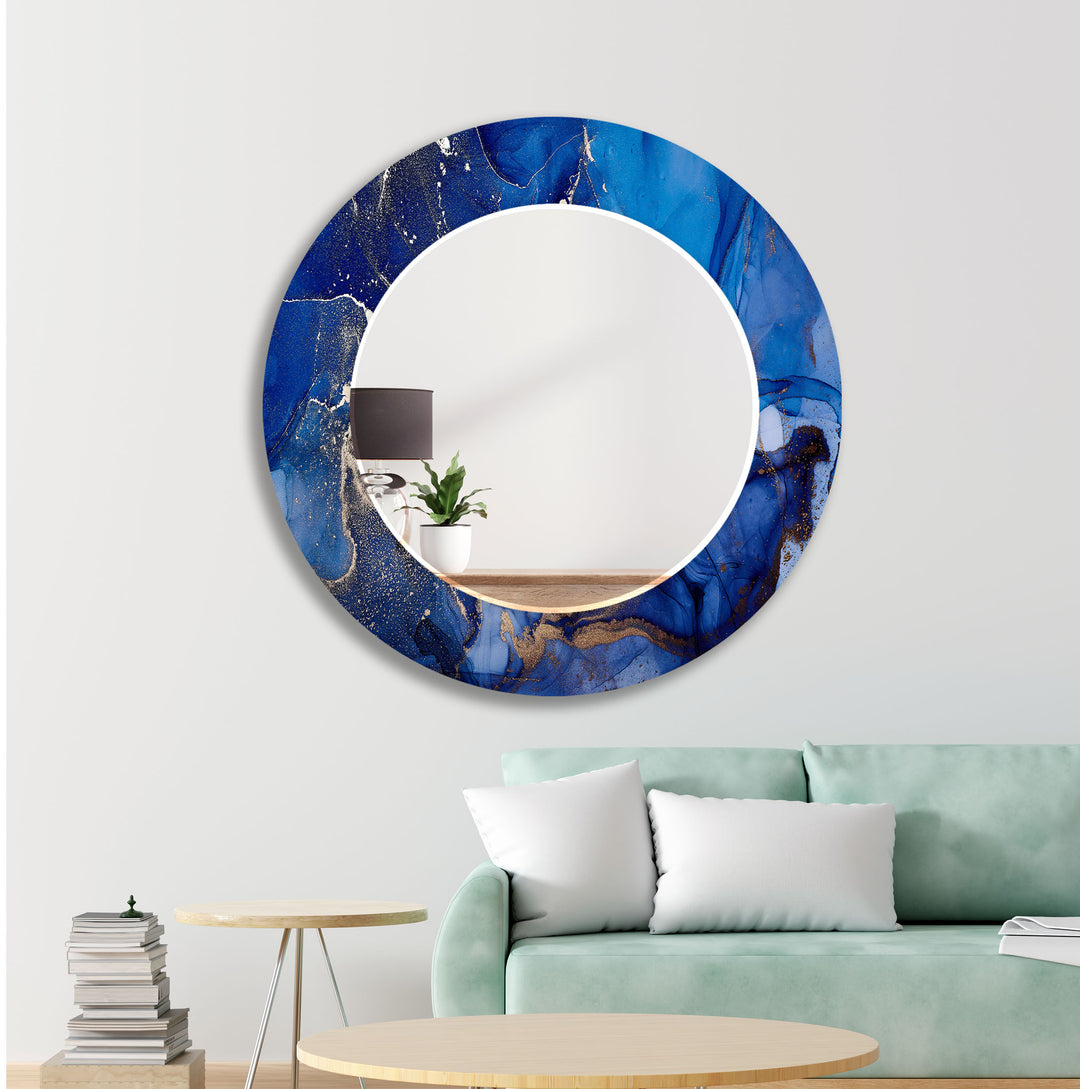 Dark Blue Abstract Wall Mirrors Round Wall Mirror
